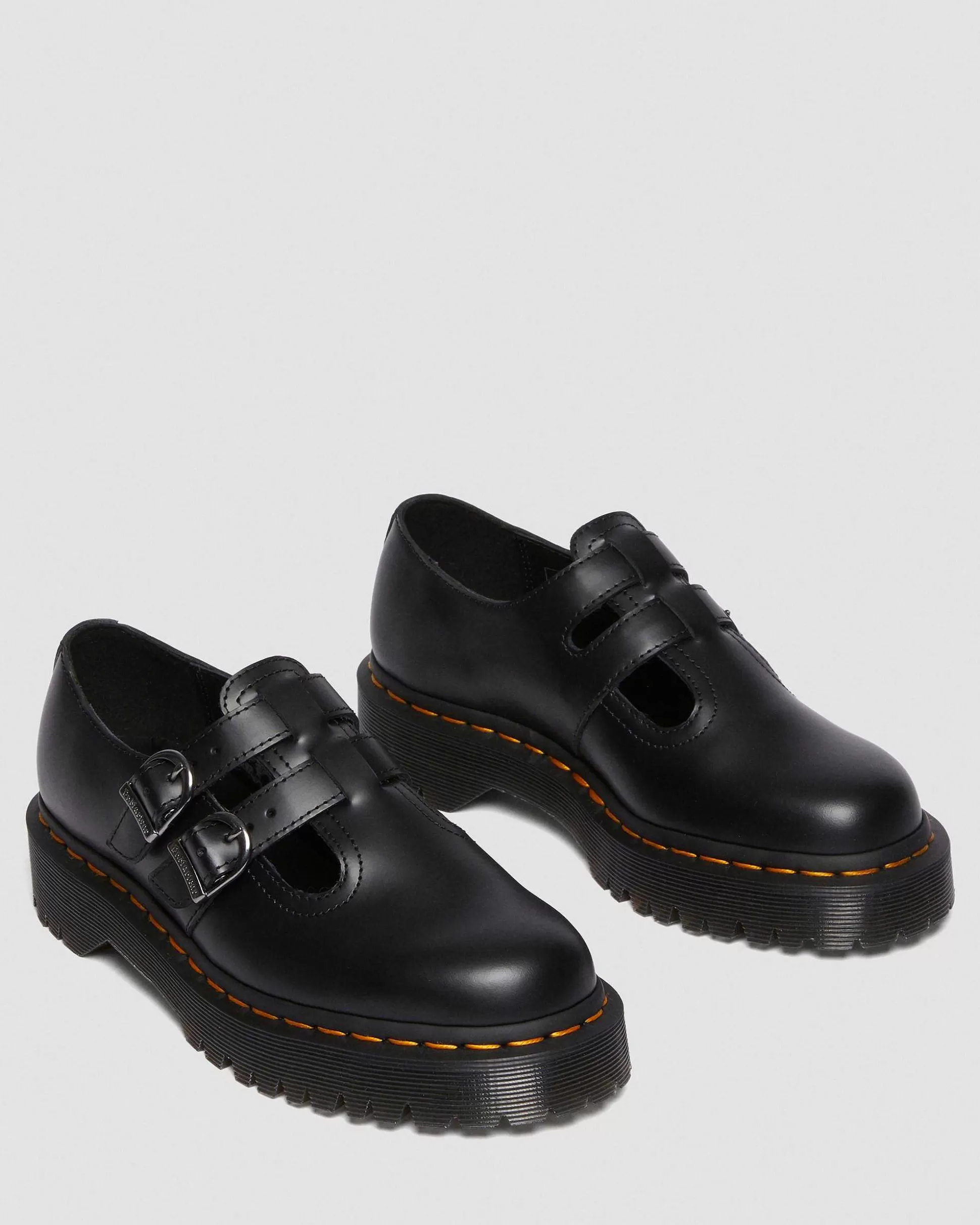 Damen Dr. Martens Schwarze Schuhe>8065 Ii Bex Glattleder Mary Jane Plateauschuhe