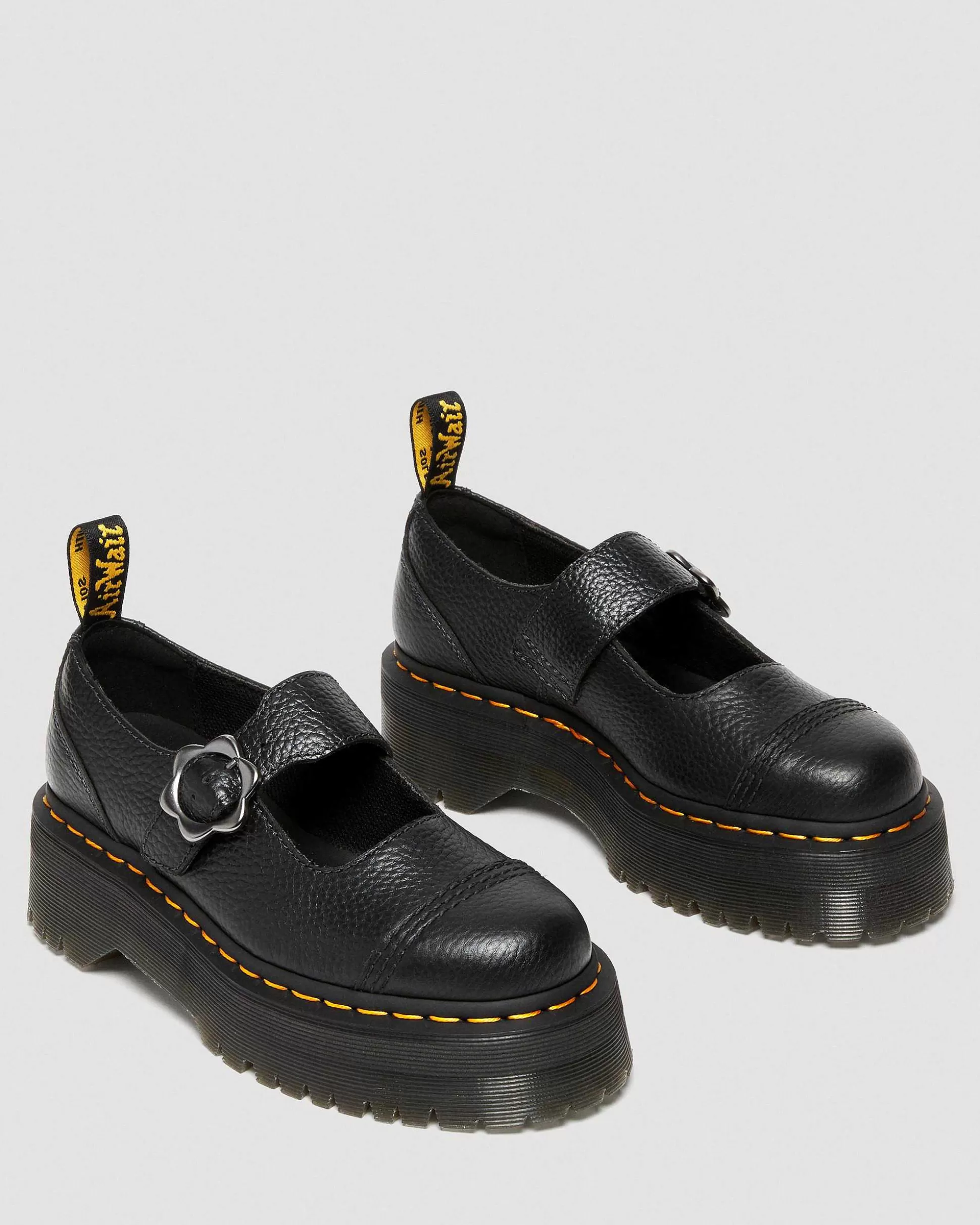 Damen Dr. Martens Schwarze Schuhe>Addina Blumen Plateauschuhe Mit Schnalle