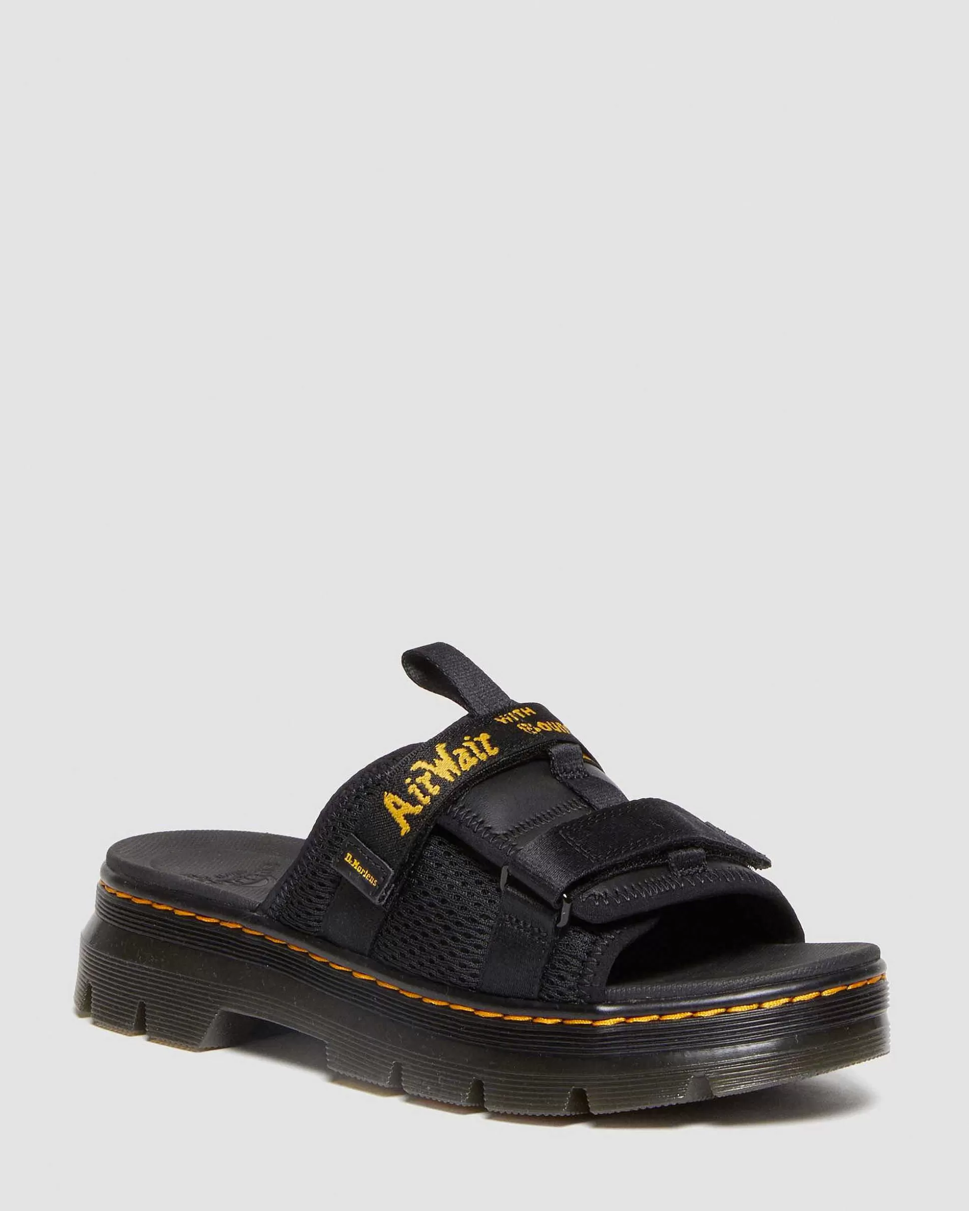 Herren Dr. Martens Schwarze Sandalen>Ayce Logo Milled Leder Plateau Riemensandalen