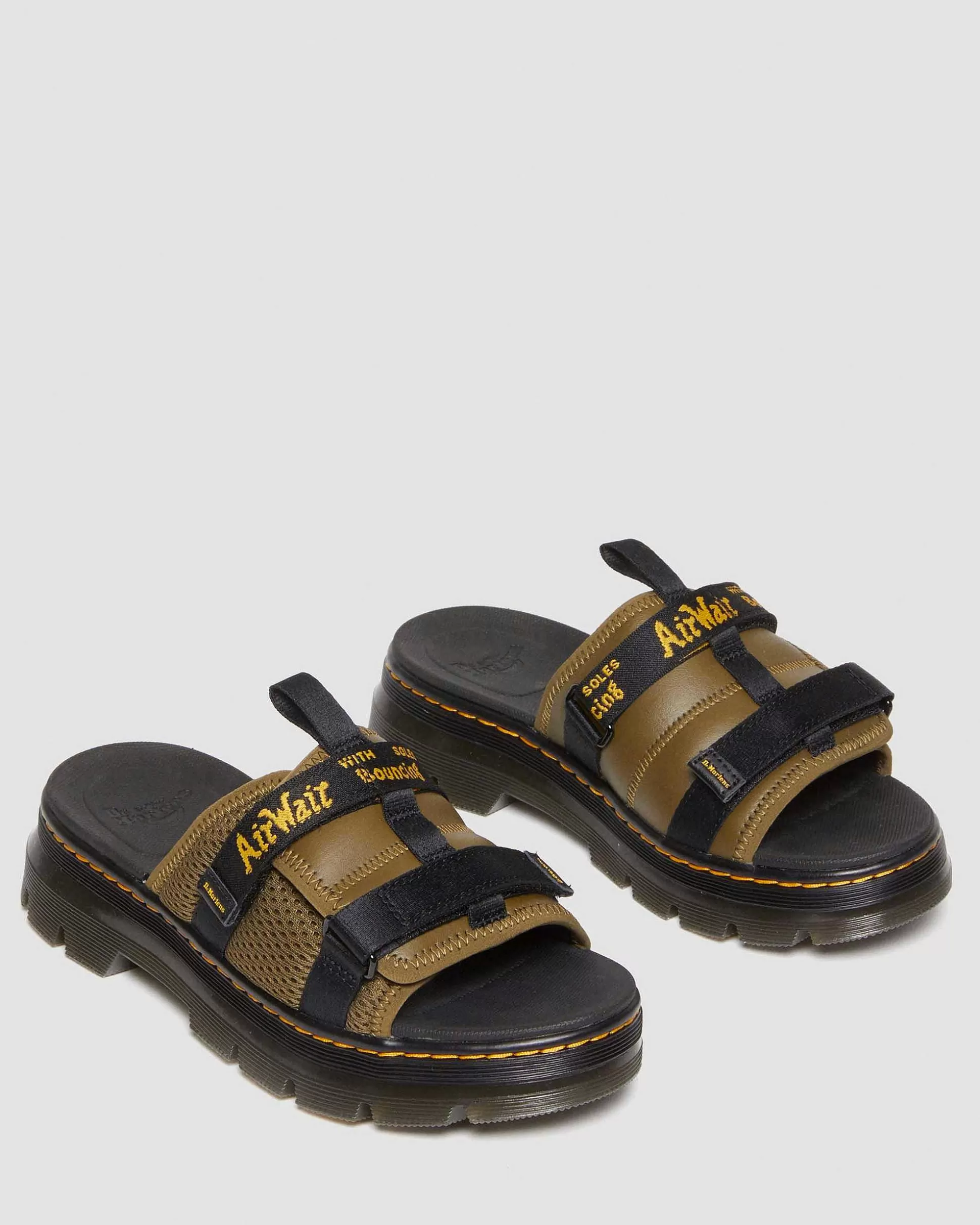 Unisex Dr. Martens Schwarze Sandalen>Ayce Logo Milled Leder Plateau Riemensandalen