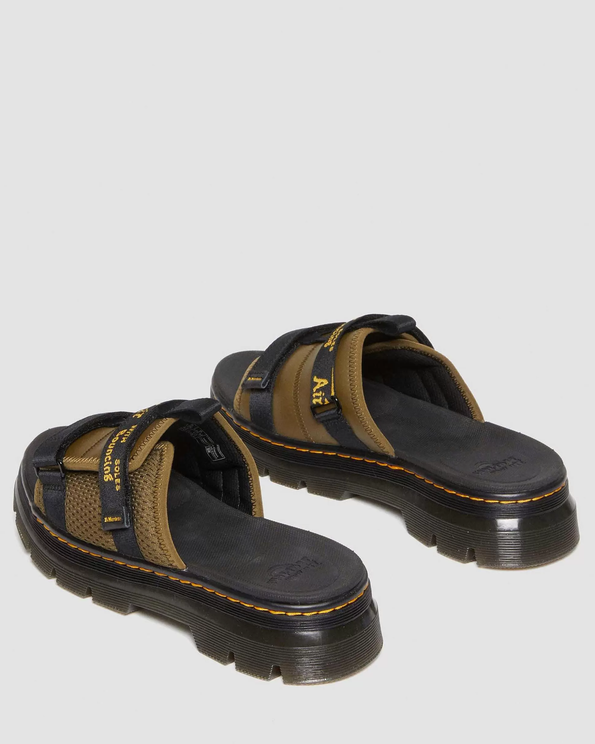 Unisex Dr. Martens Schwarze Sandalen>Ayce Logo Milled Leder Plateau Riemensandalen