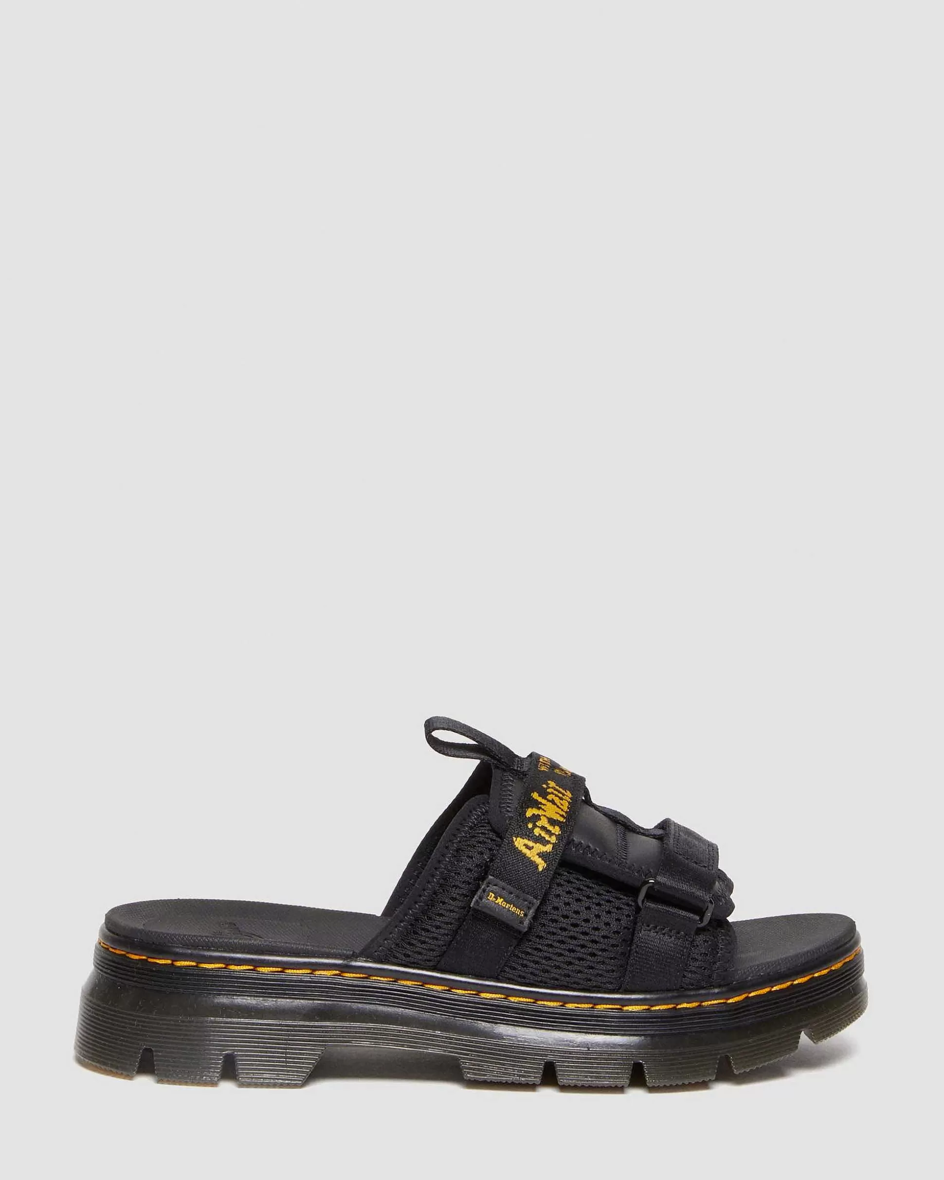 Herren Dr. Martens Schwarze Sandalen>Ayce Logo Milled Leder Plateau Riemensandalen