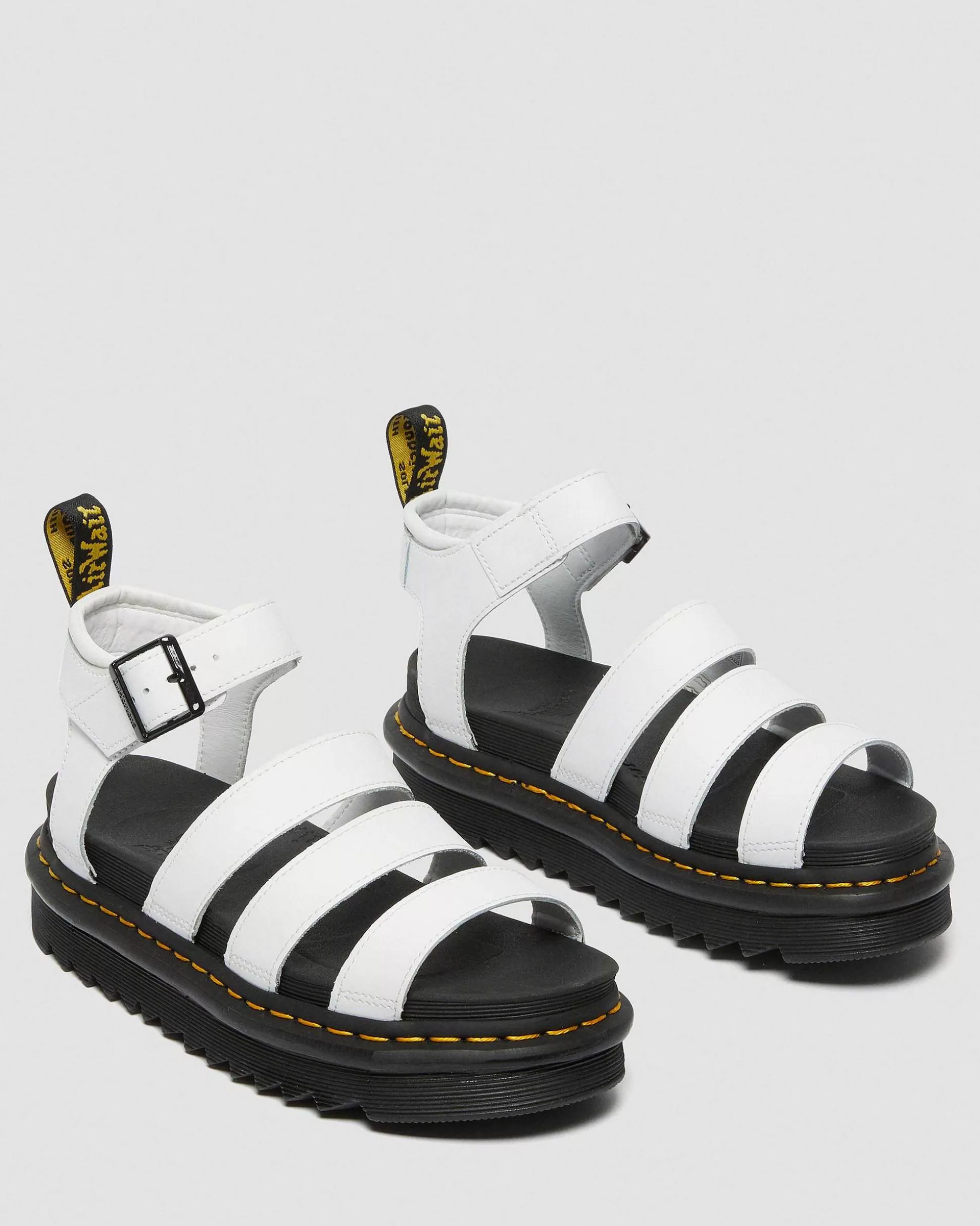 Damen Dr. Martens Plateausandalen>Blaire Hydro Leder Riemensandalen