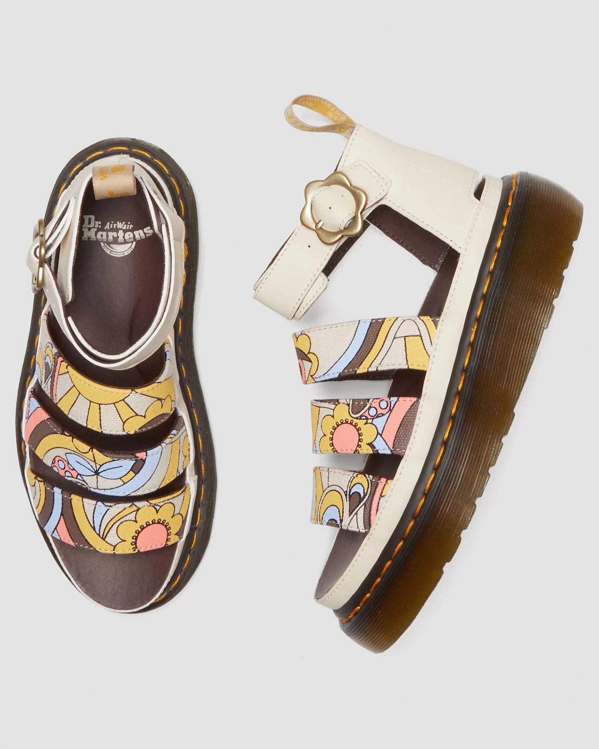 Damen Dr. Martens Plateausandalen>Clarissa Ii Quad Retro Canvas Vegan Plateau Riemensandalen